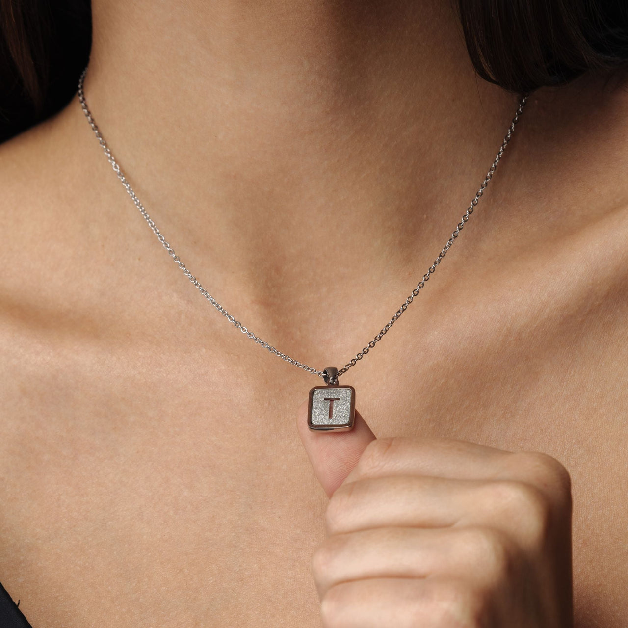 Glitter Initial Necklace - Silver Necklace for a Woman - Woman Necklace - Letter Necklace Necklace Brother & Sisters