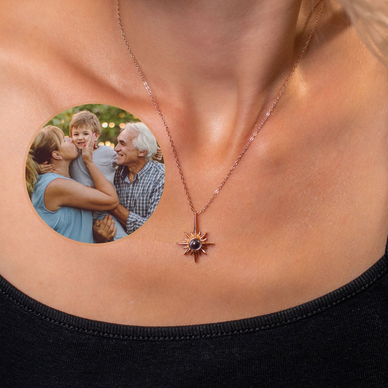 Protect Photo Personalised Necklace  - Photo Necklace - Photo Projection Necklace Necklace Rose Gold Brother & Sisters