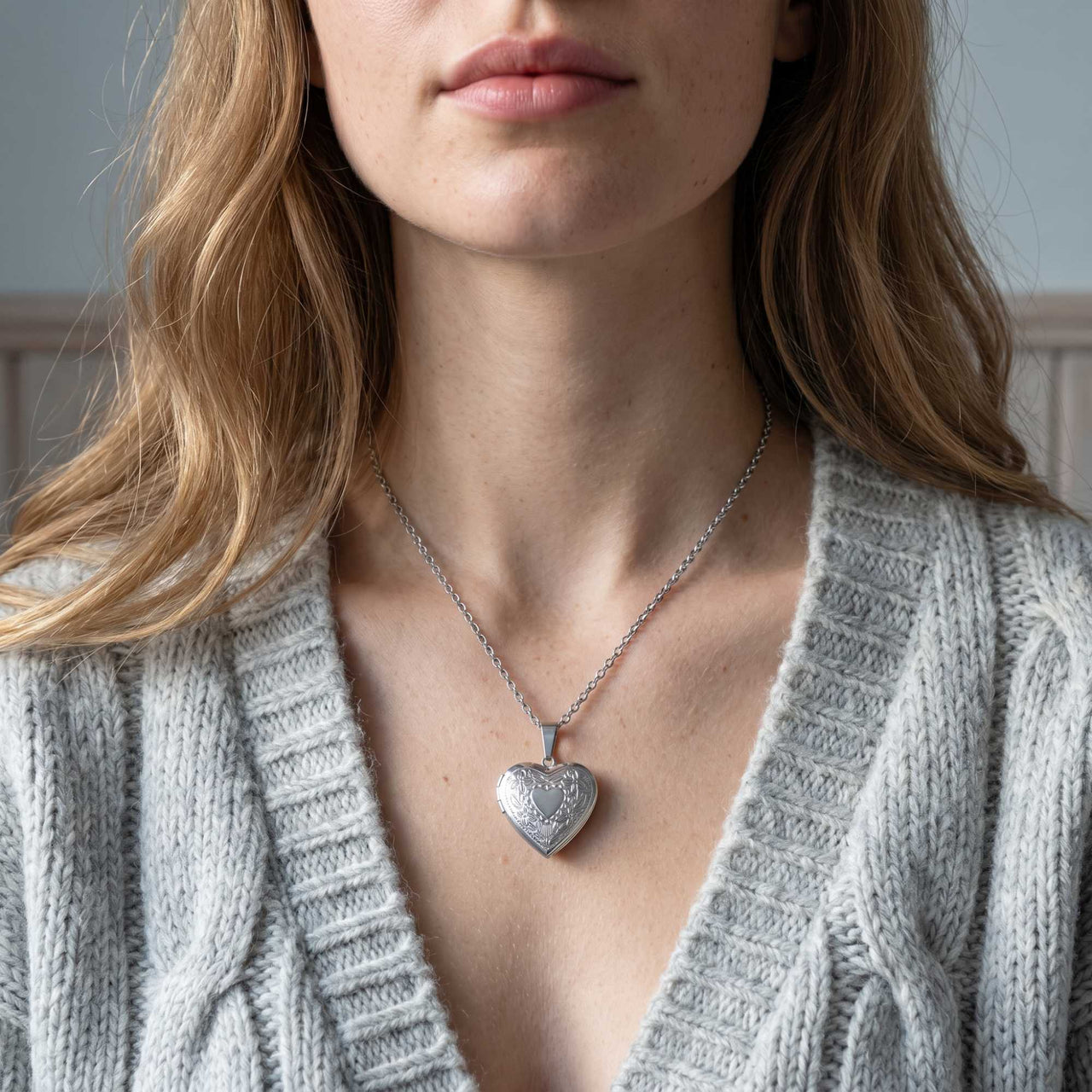 Collier Médaillon Photo Coeur Floral