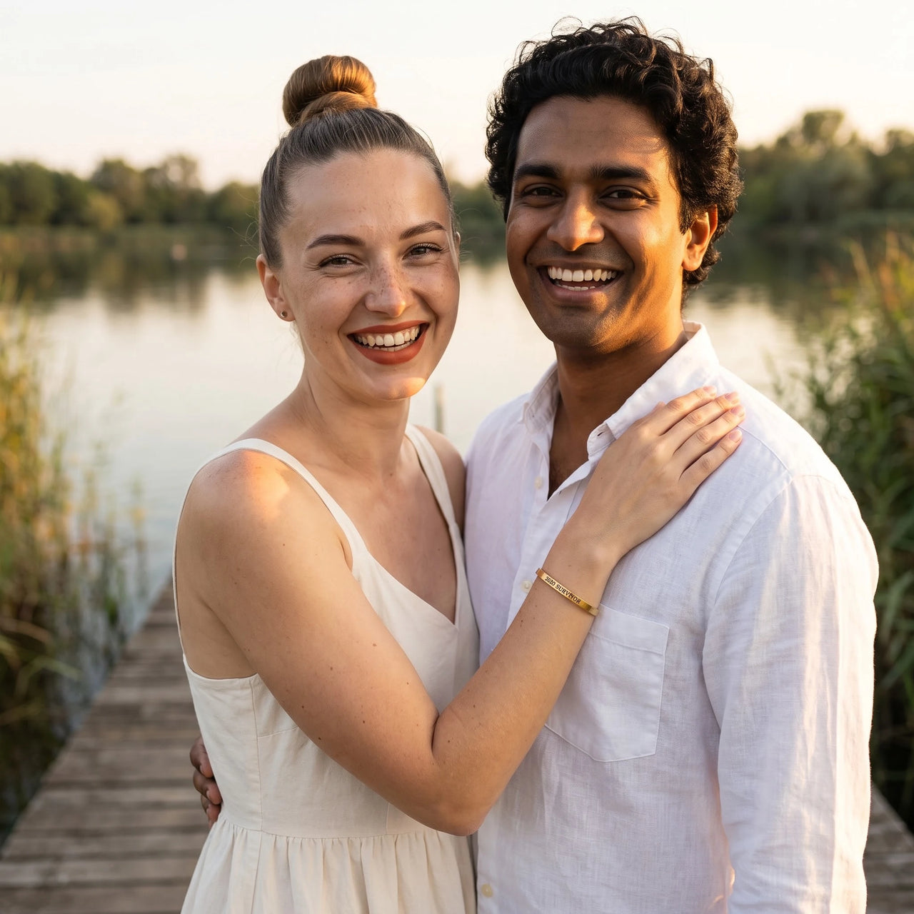 Bracelet gravé — photo en couple, or | SKU: 2020s-g