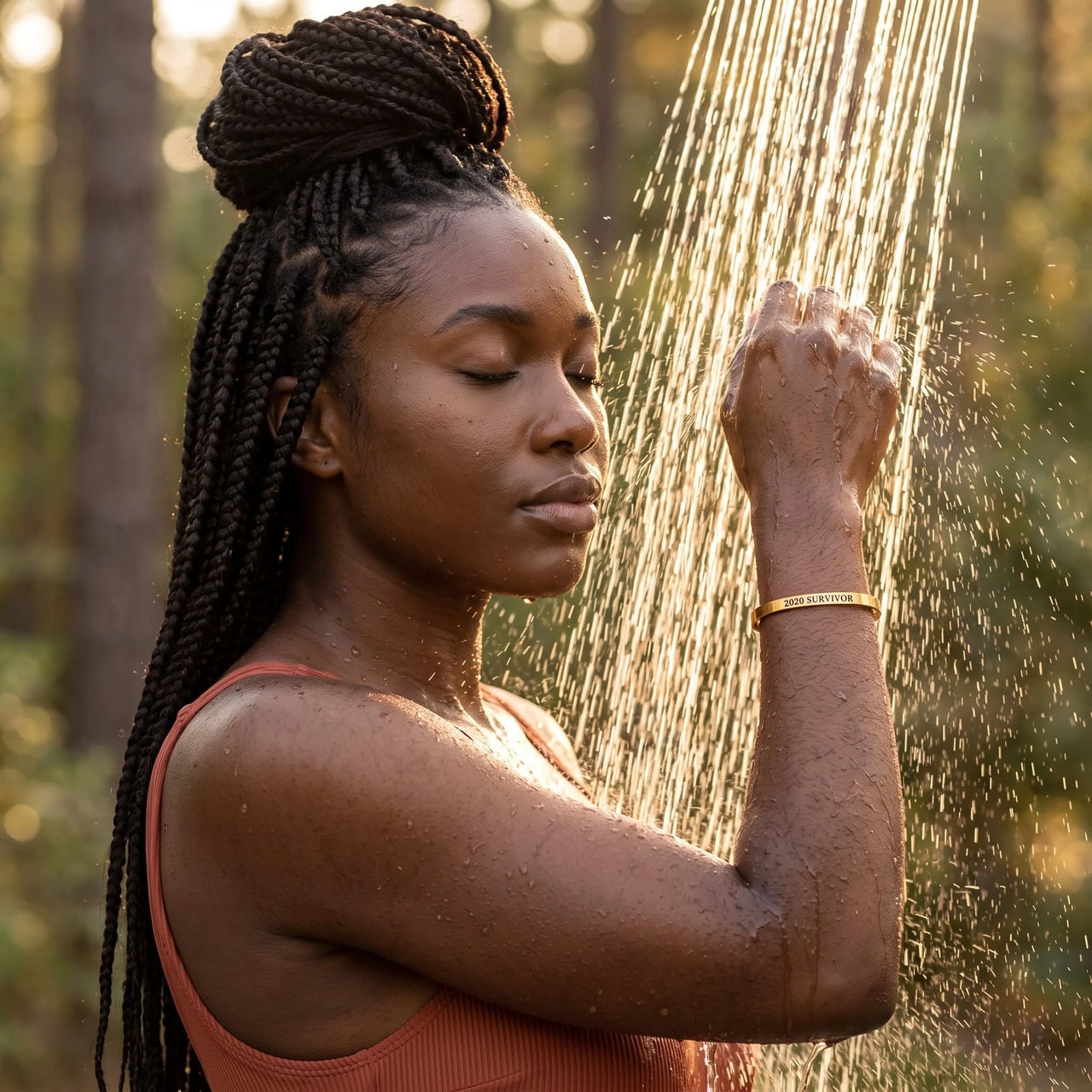 Jonc femme — photo portée sous la douche, waterproof, or | SKU: 2020s-rg