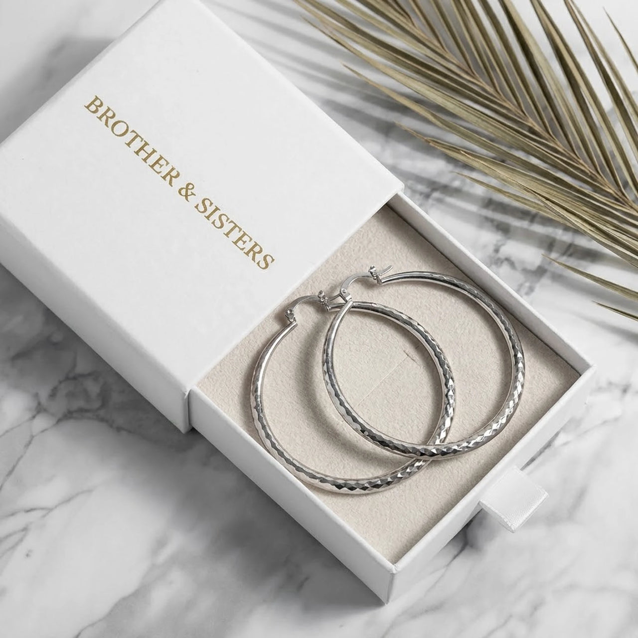 Diamond Cut Statement Hoops in Silver, in the gift box | SKU: 41009-silver