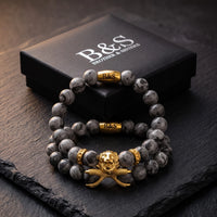 Thumbnail for Gold Lion & Grey Stones Set – in the Brother & Sisters gift box | Brother & Sisters | SKU: 21039839SET-gold-XS-14-15, 21039839SET-gold-S-16-17, 21039839SET-gold-M-18-19, 21039839SET-gold-L-20-21, 21039839SET-gold-XL-22-23