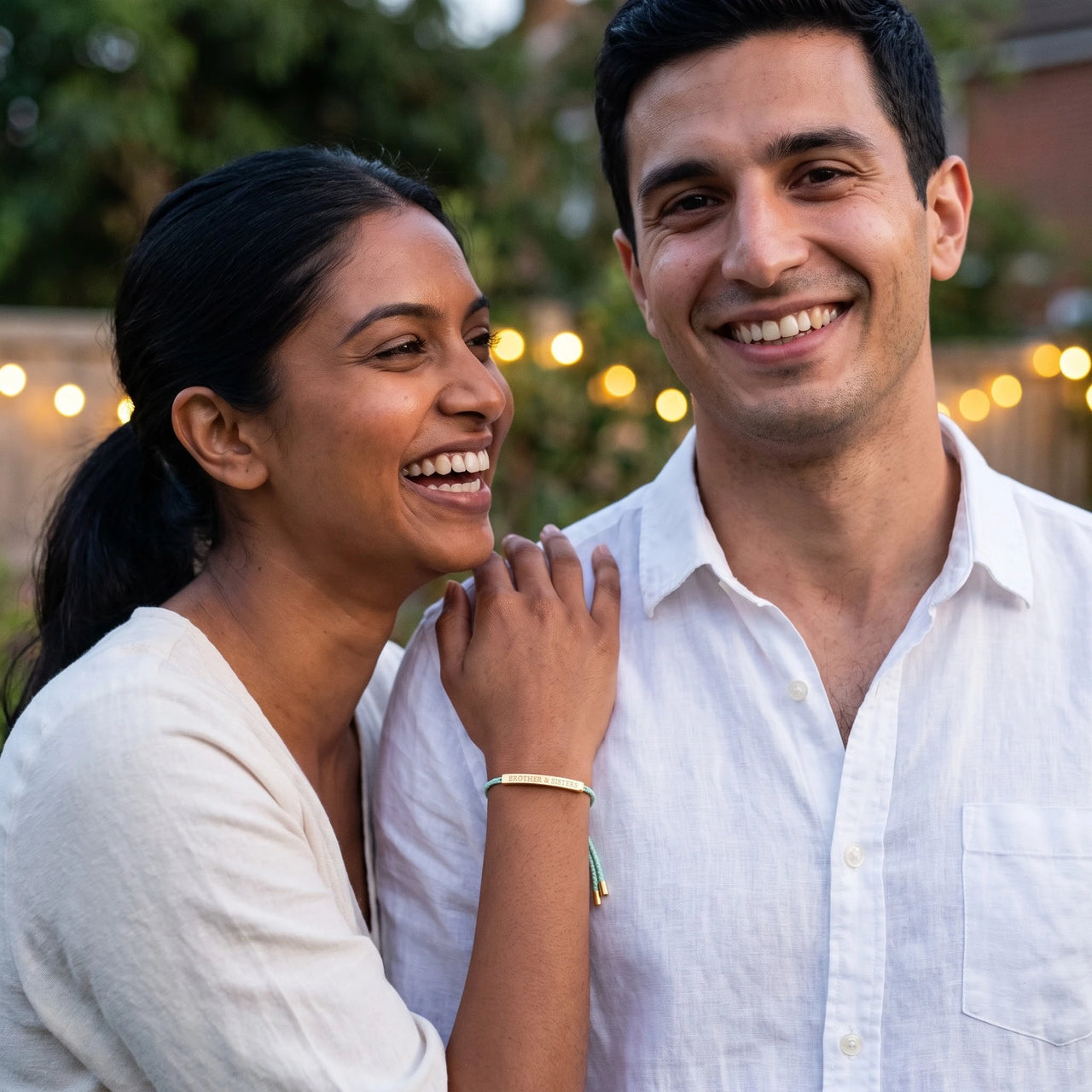 Bracelet vert d'eau — photo en couple, or | SKU: lamenthe-g
