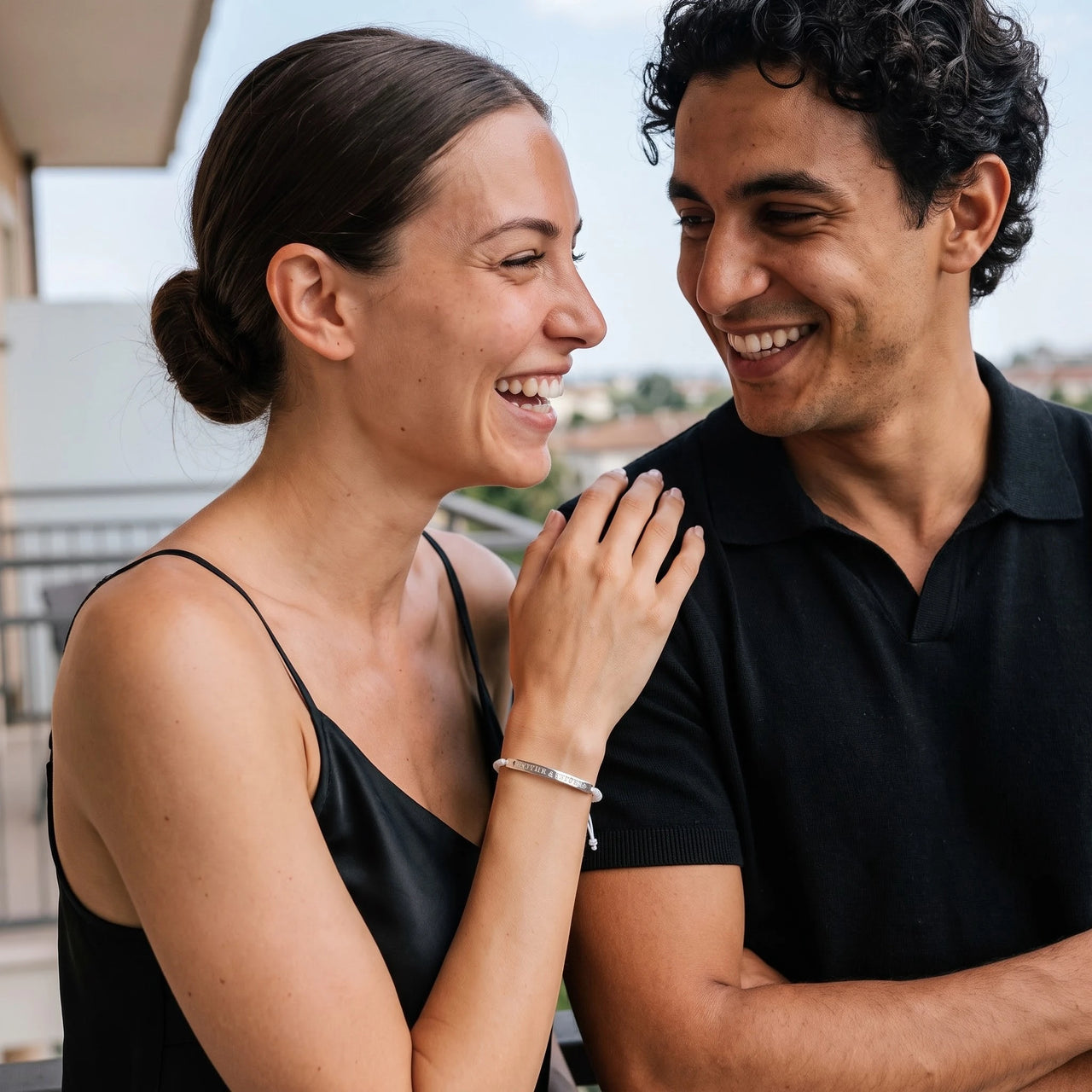 Bracelet tressé — photo en couple, argent | SKU: laperle-wg