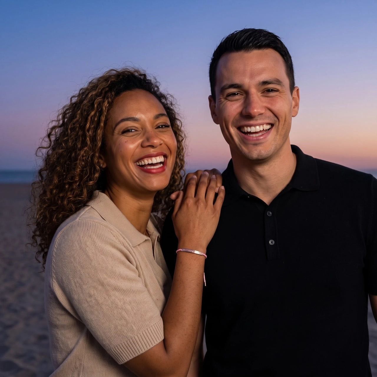 Bracelet tressé — photo en couple, or rose | SKU: lecorail-rg