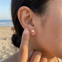 Thumbnail for Boucles d'oreilles palmier — photo portée, taille réelle, or rose | SKU: 10287609-rose-gold-color