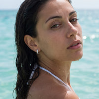 Thumbnail for Petites créoles argent — photo portée dans l'eau, waterproof, argent | SKU: 22023999-rhodium