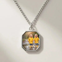 Thumbnail for Secret Octagon Photo Necklace in silver, black octagon pendant turning into a hidden photo when warmed | SKU: TPH-OCTN-SILVER