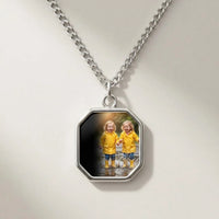 Thumbnail for Secret Octagon Photo Necklace in silver, black octagon pendant turning into a hidden photo when warmed | SKU: TPH-OCTN-SILVER