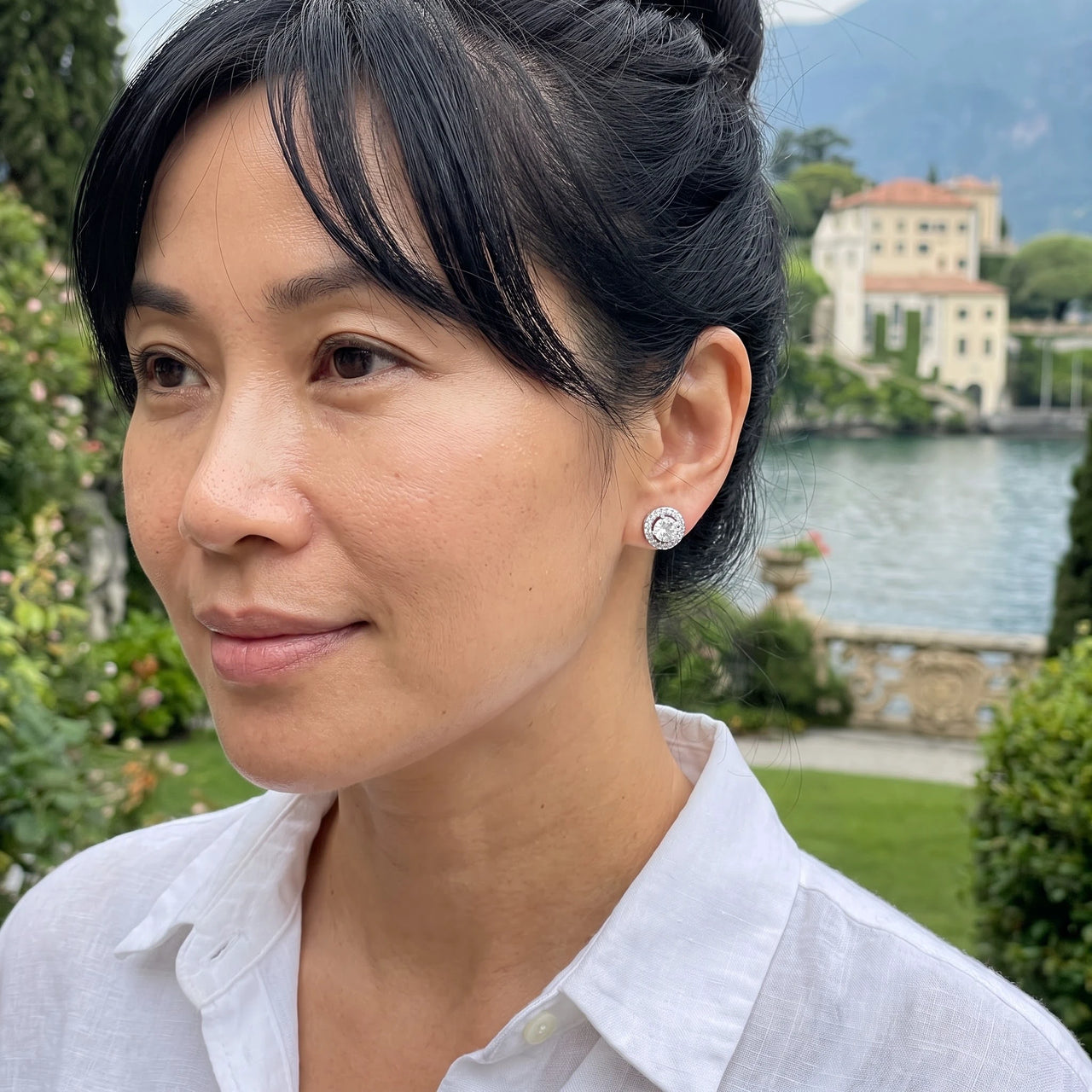 Boucles d'oreilles rondes — photo portée en escapade, argent | SKU: 19991927