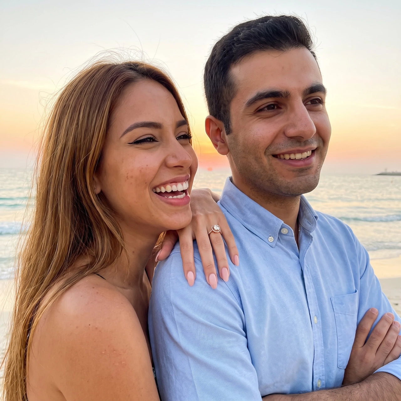 Bague or rose femme — photo en couple, or rose | SKU: 101791-4.5-rose-gold