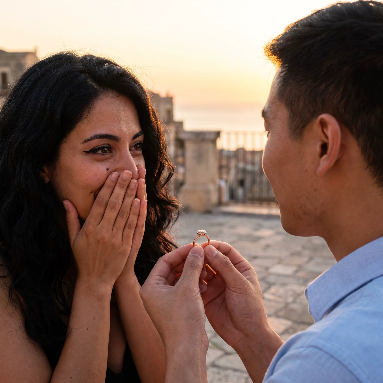 Bague halo — une demande en mariage, or rose | SKU: 101791-4.5-rose-gold
