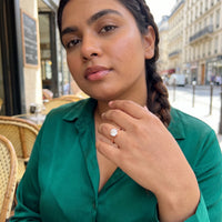 Thumbnail for Bague fiançailles or rose — photo portée, geste du quotidien, or rose | SKU: 33759698-4.5-rose-gold