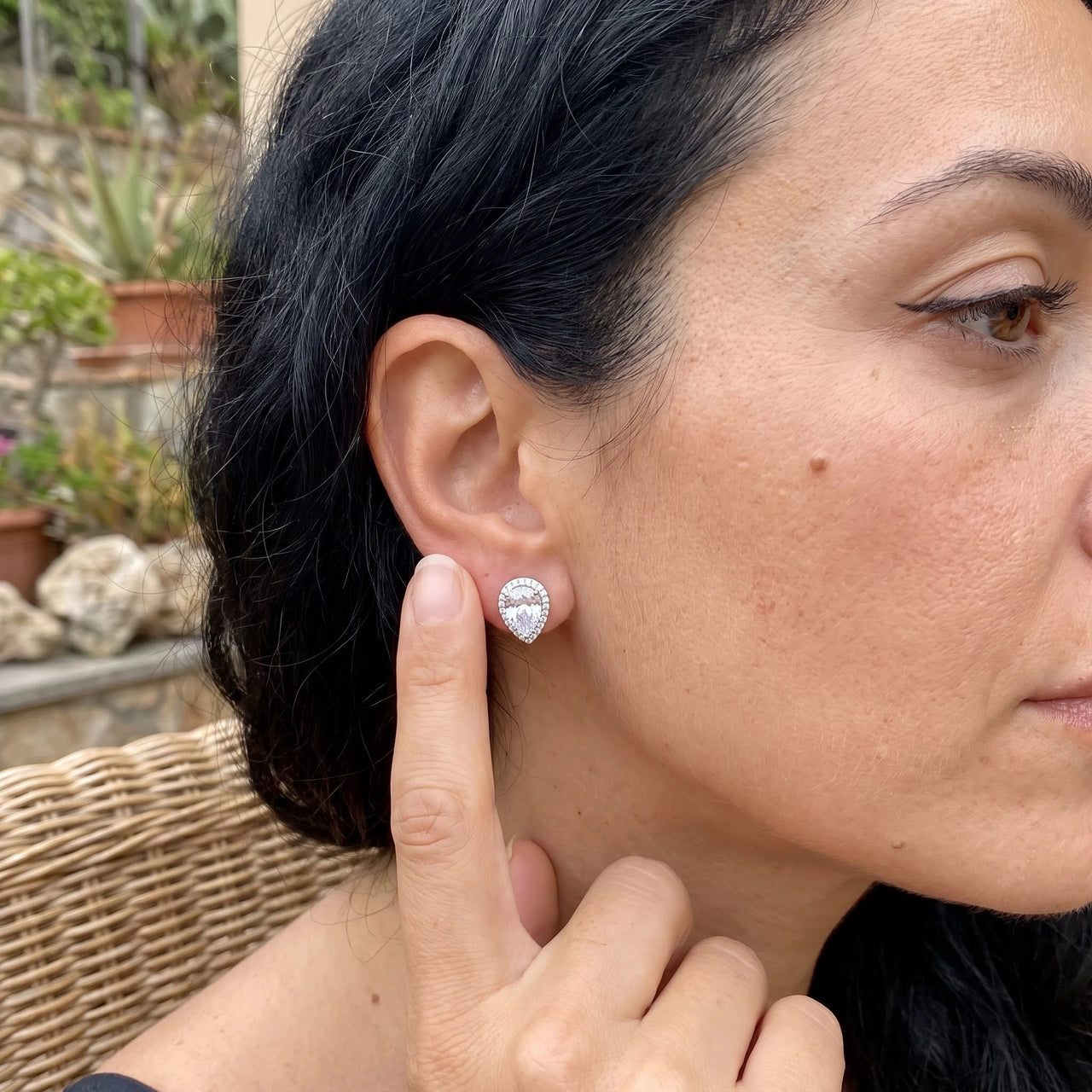 Boucles d'oreilles goutte — photo portée, taille réelle, argent | SKU: 505174