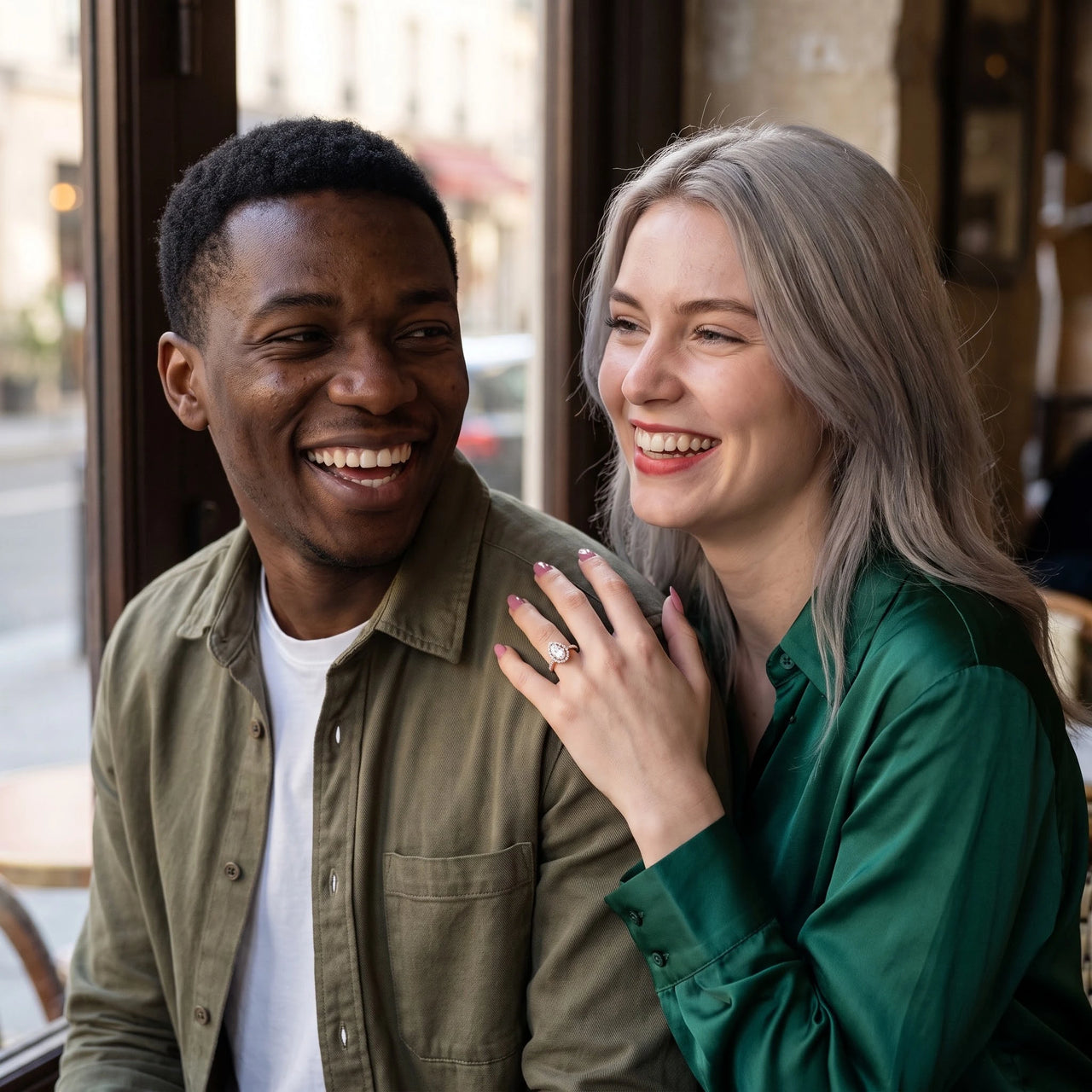 Bague poire — photo en couple, or rose | SKU: 505162-4.5-rose-gold