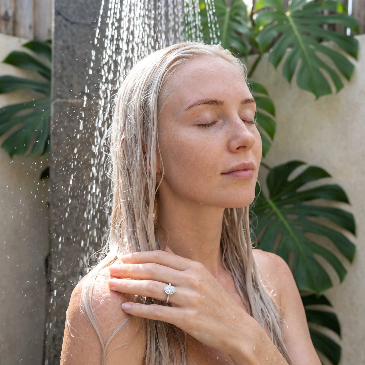 Bague goutte d'eau — photo portée sous la douche, waterproof, argent | SKU: 505162-4.5-silver