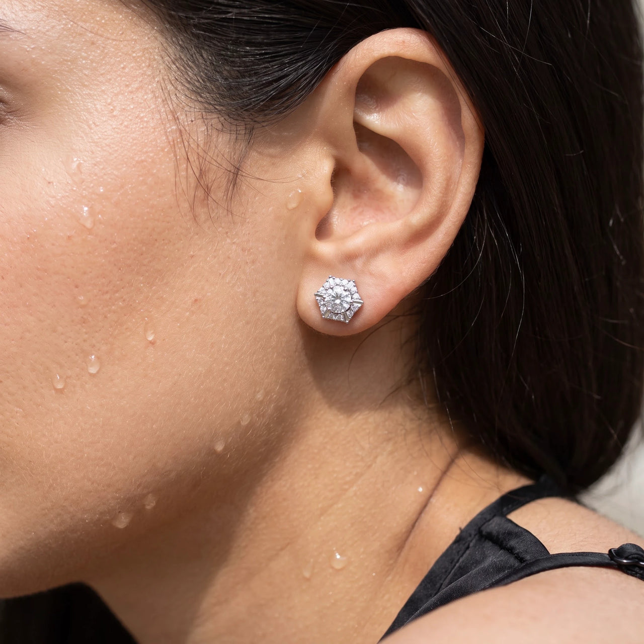 Boucles d'oreilles flocon — gros plan sur les détails, argent | SKU: 30876249