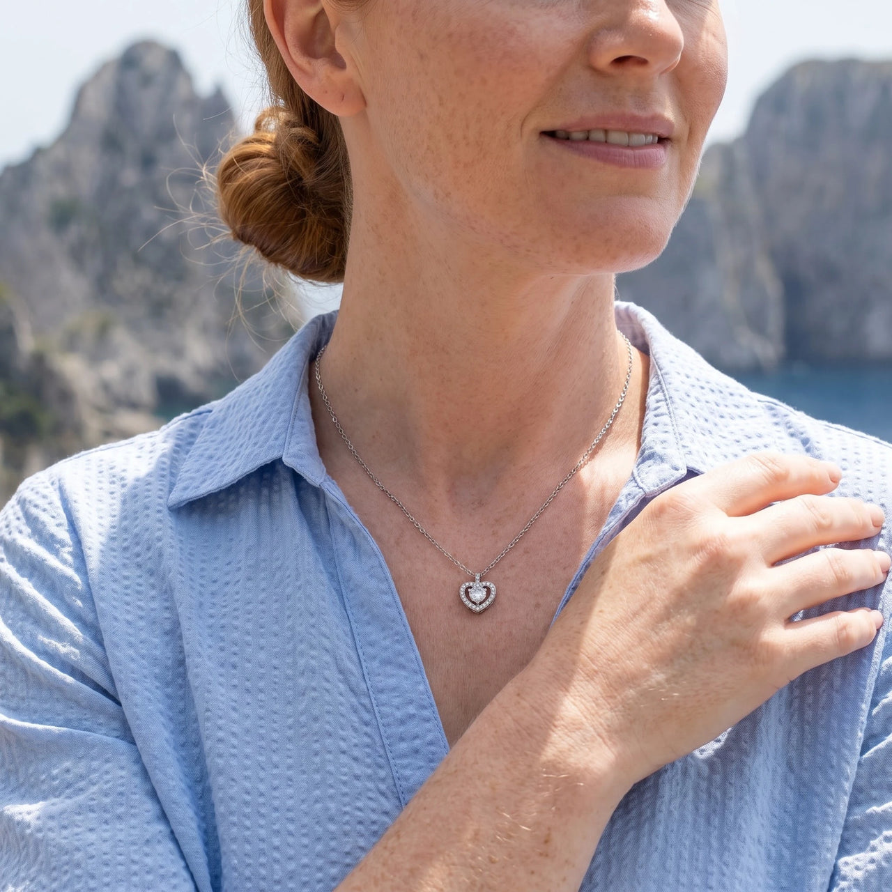Collier coeur — photo portée en escapade, argent | SKU: 505744