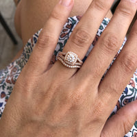 Thumbnail for Bague halo — photo portée, taille réelle, or rose | SKU: 497080-4.5-rose-gold