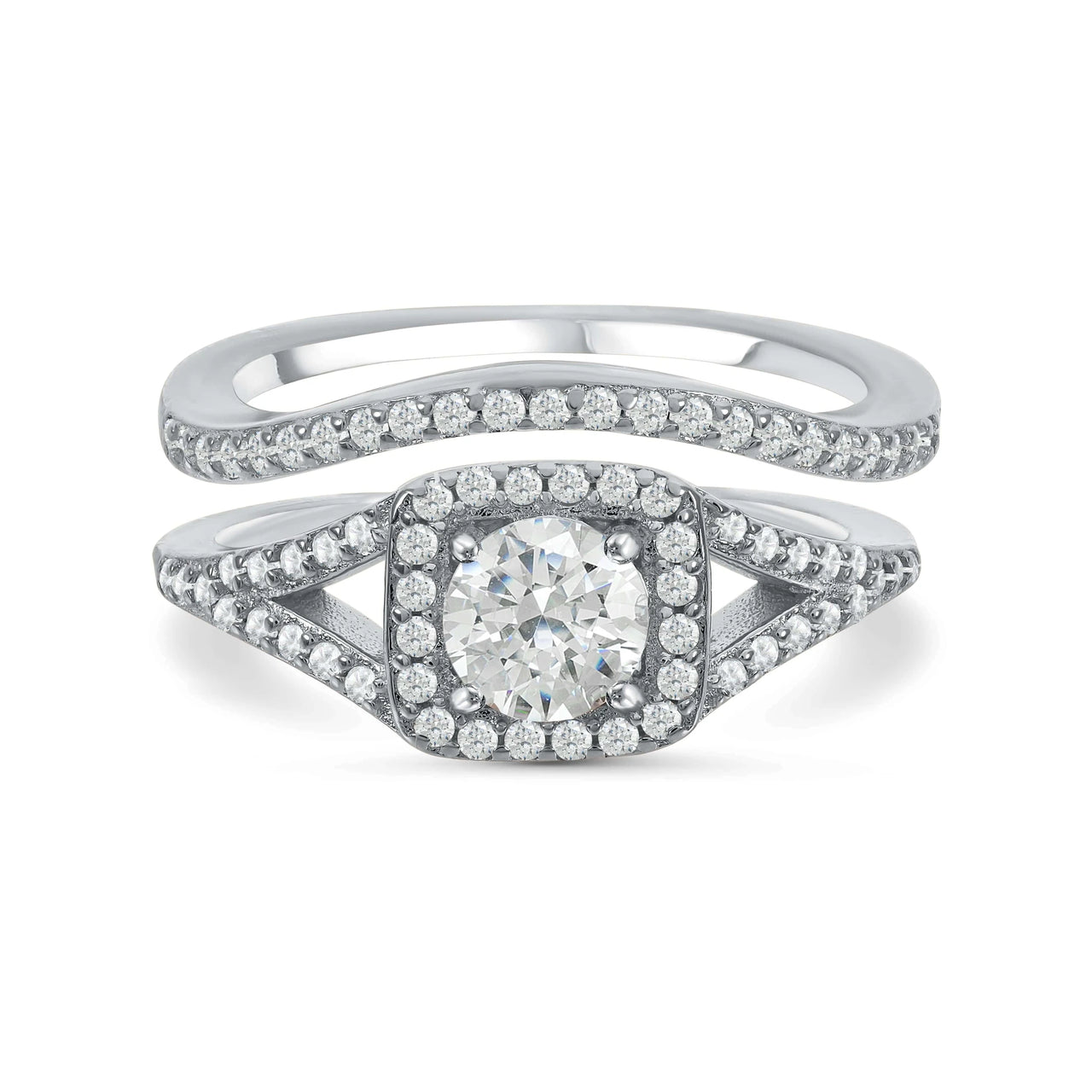 Alliance et bague de fiançailles — photo produit sur fond blanc, argent | SKU: 497080-4.5-silver