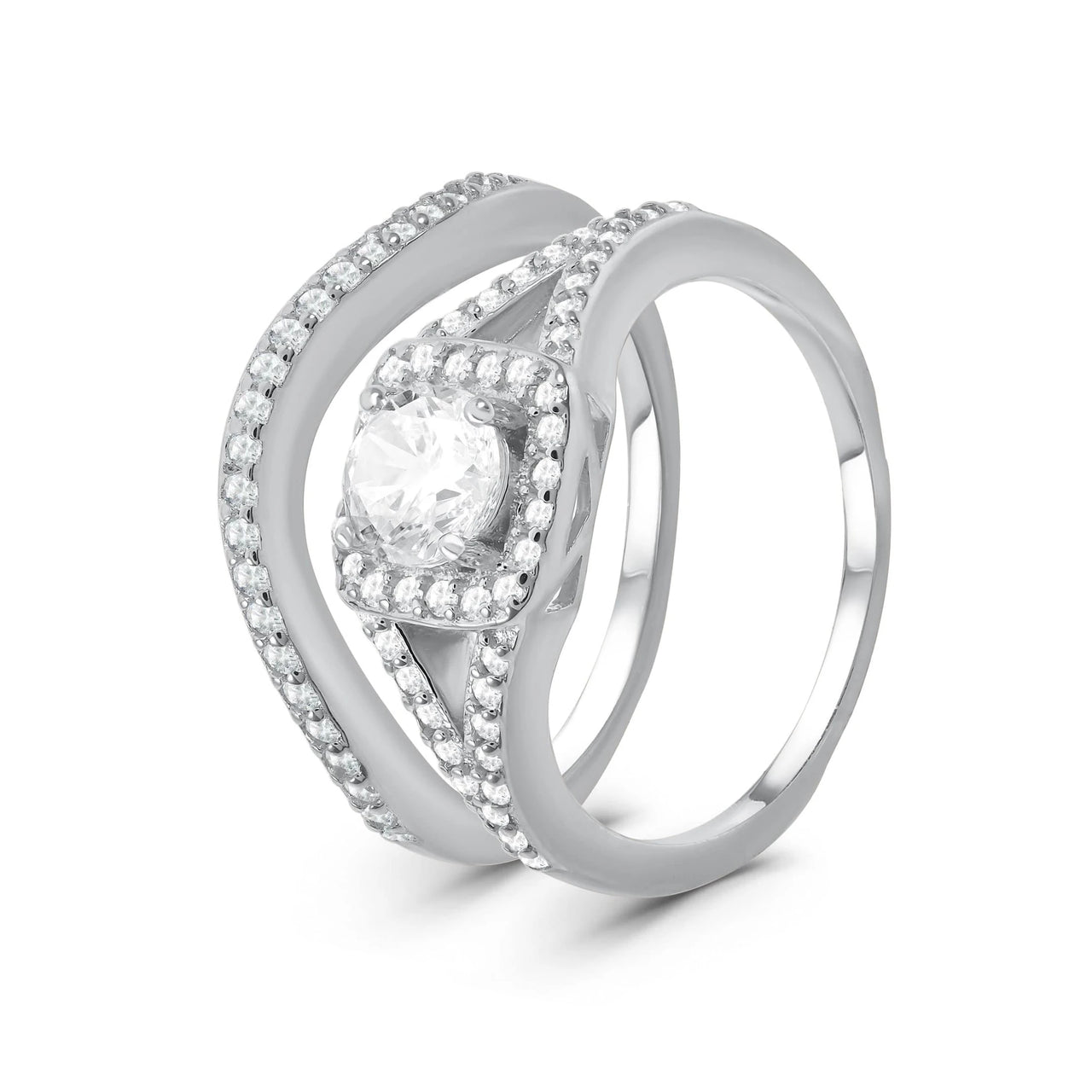 Alliance et bague de fiançailles — photo produit sur fond blanc, argent | SKU: 497080-4.5-silver