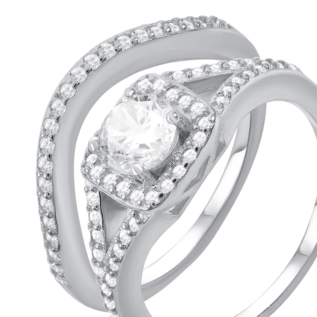 Alliance et bague de fiançailles — photo produit sur fond blanc, argent | SKU: 497080-4.5-silver