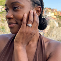 Thumbnail for Alliance et bague de fiançailles — photo portée en escapade, argent | SKU: 497080-4.5-silver