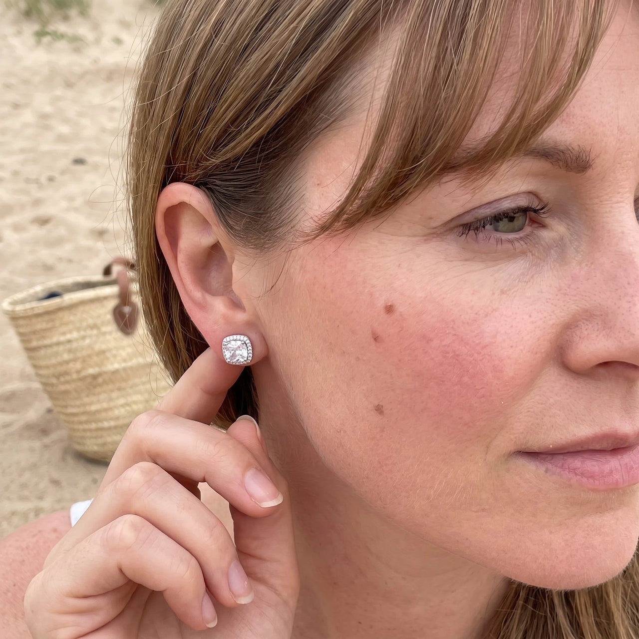 Boucles d'oreilles argent femme — photo portée, taille réelle, argent | SKU: 505185-white