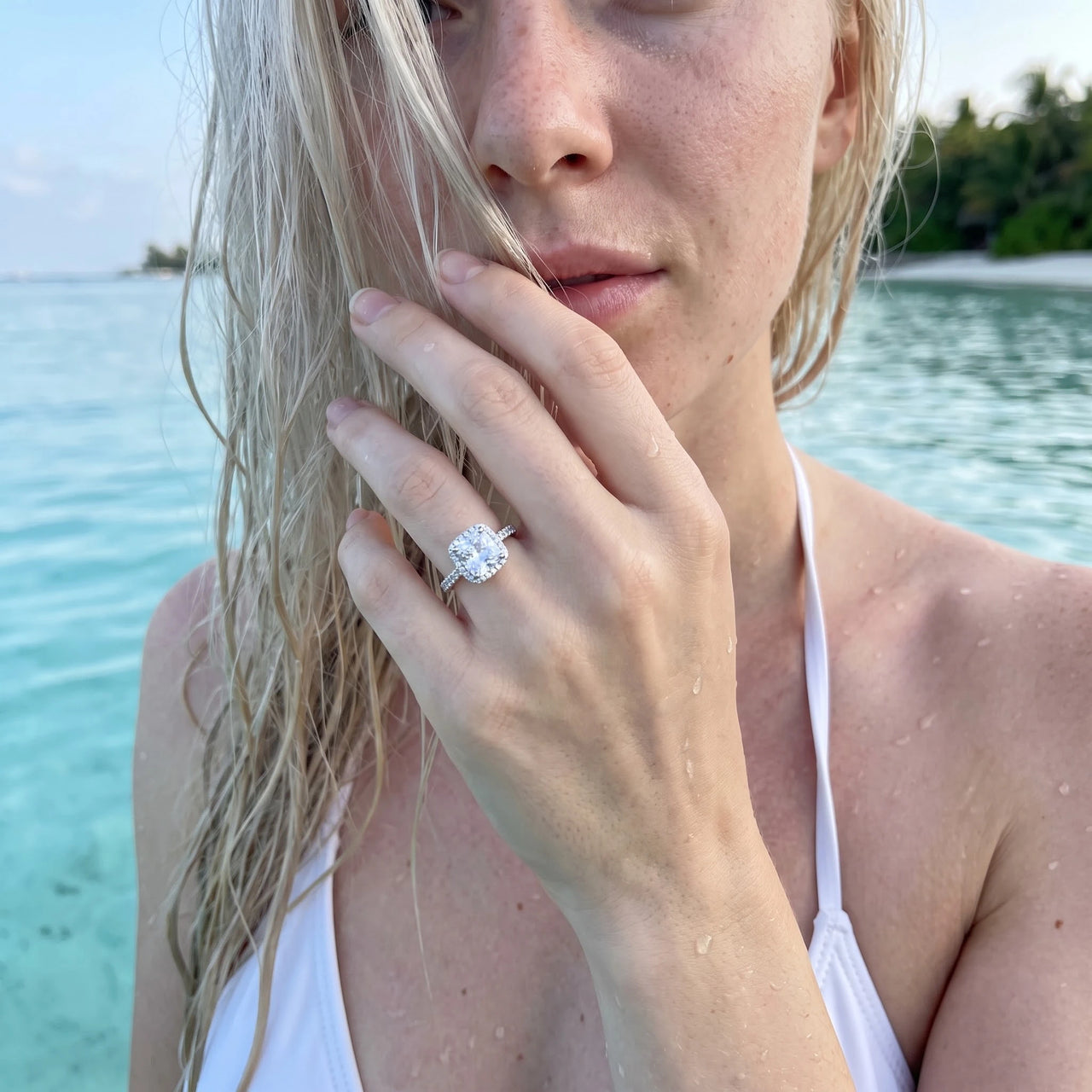 Bague halo — photo portée dans l'eau, waterproof, argent | SKU: 497131-4.5-silver